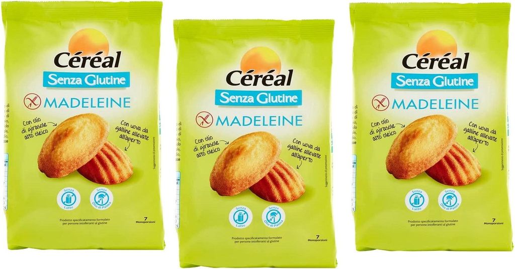 3x Céréal Madeleine Senza Glutine Süßer Snack Glutenfrei 200g Beutel OHNE Palmöl Ohne Milch