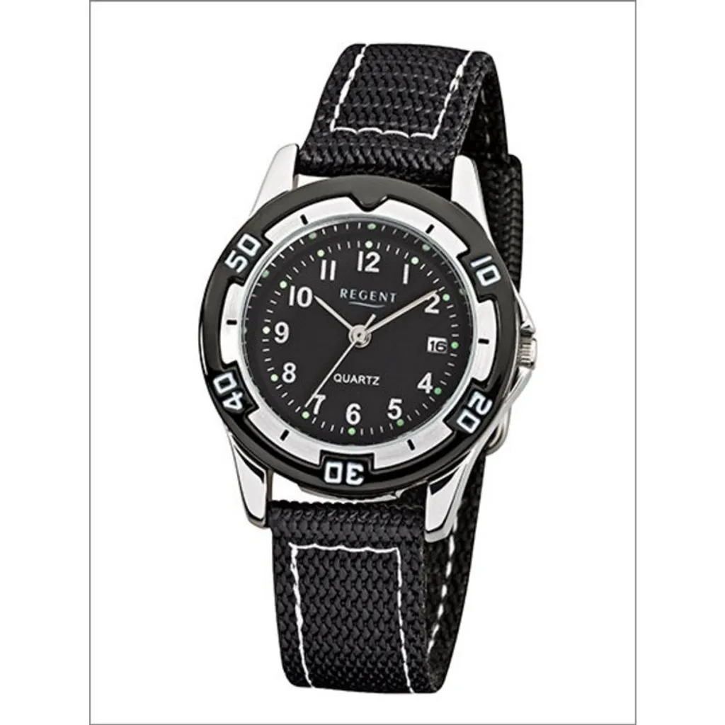 Montre Regent F-317 pour enfant - Bracelet en cuir bleu et boîtier acier