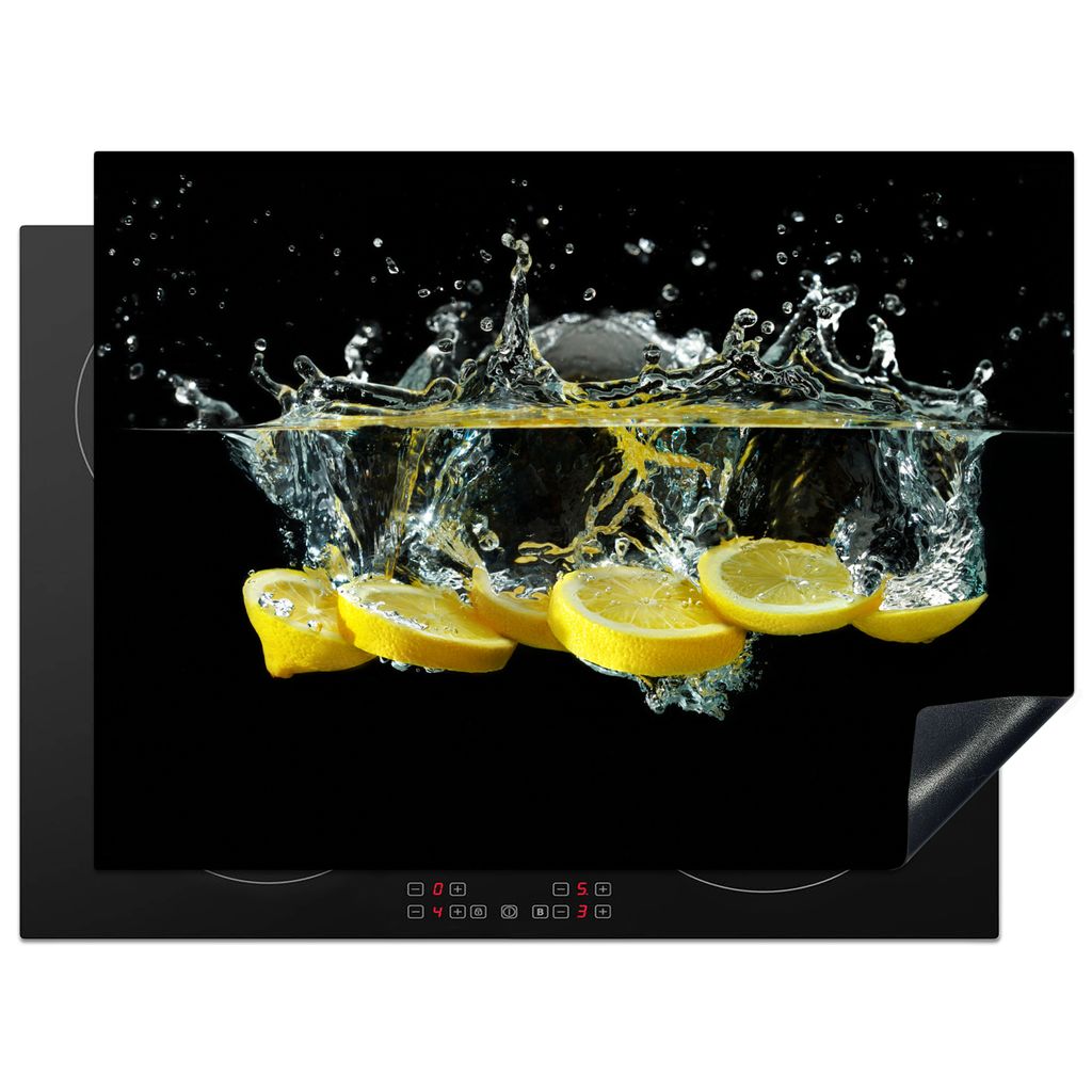 KitchenYeah Herdabdeckplatte Zitrone - Frucht - Gelb - Stilleben - Wasser , 71x52cm, Küche Deko, Glaskeramikkochfeld Herdabdeckung, Abdeckplatte...