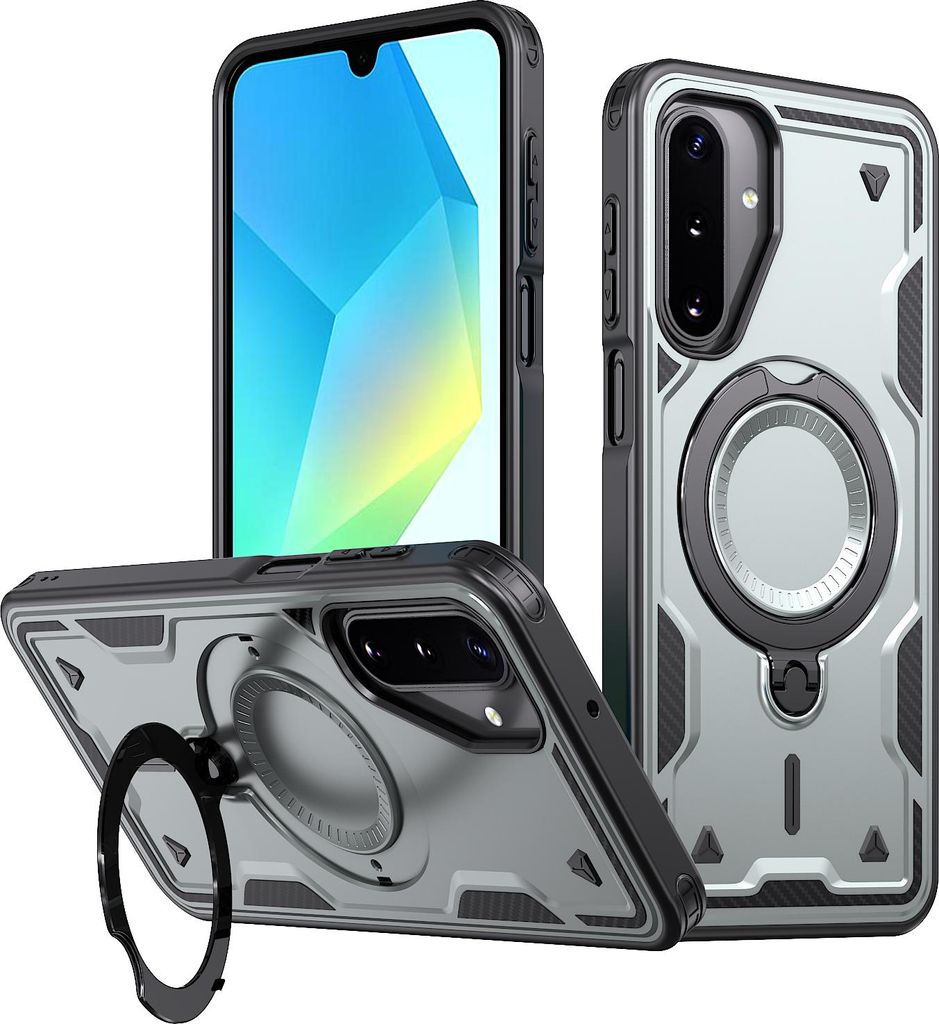 Dual Layer Hülle für Samsung Galaxy A17 5G/4G mit Ring Ständer Magnetisch Stoßfest Handyhülle Grau