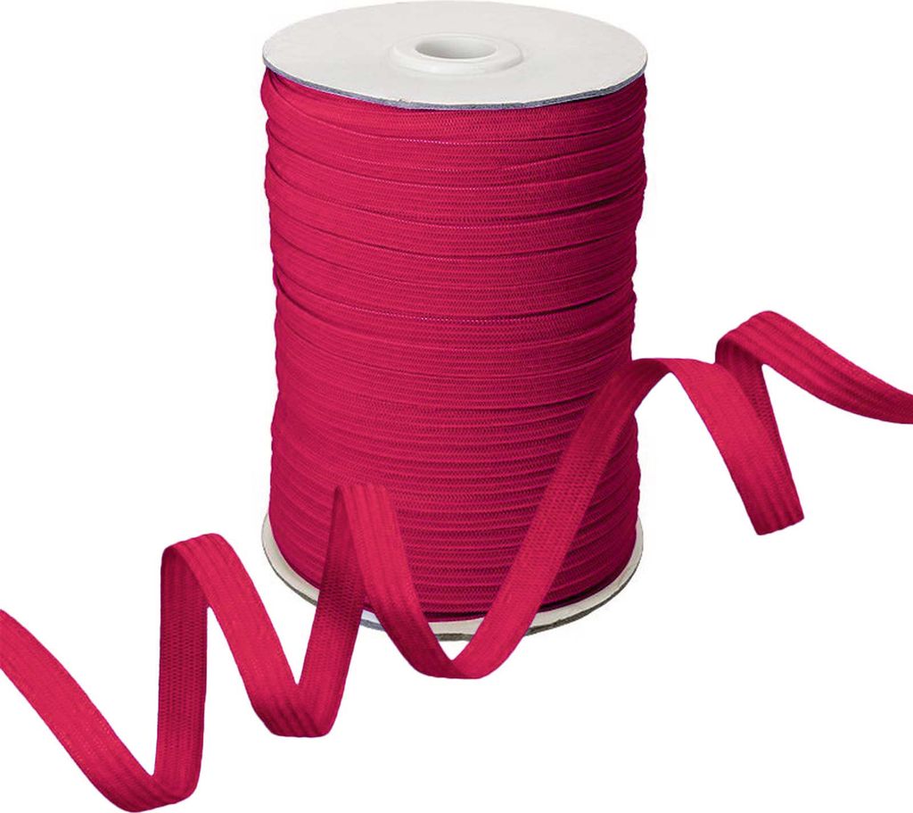 100m Gummiband Gummilitze 7mm flach gestrickt Stretch Elastisch in 19 Farben, Gurtband:516 pink