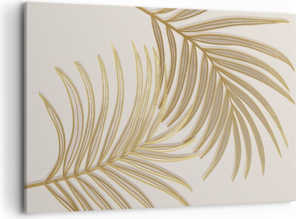 Bild auf Leinwand - Leinwandbild - Einteilig - Golden Blätter Palmen - 120x80cm - Wand Bild - Wanddeko - Wandbilder - Leinwanddruck - Bilder - Wan...