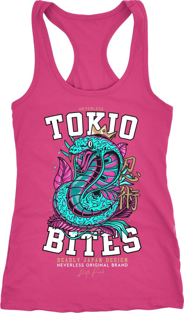 Damen Tank-Top Japan Tokio Bites Kobra Giftschlange Printshirt Fashion Streetstyle Racerback Neverless alt-rosa XXL