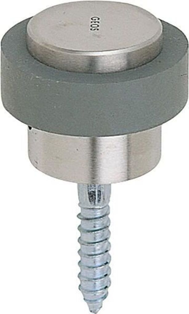Grundmann Türstopper Boden mit Gummi & Edelstahl Durchmesser 48 mm Höhe 38 mm - Bodentürstopper zum Einbohren mit Stockschraube und Dübel, sati...