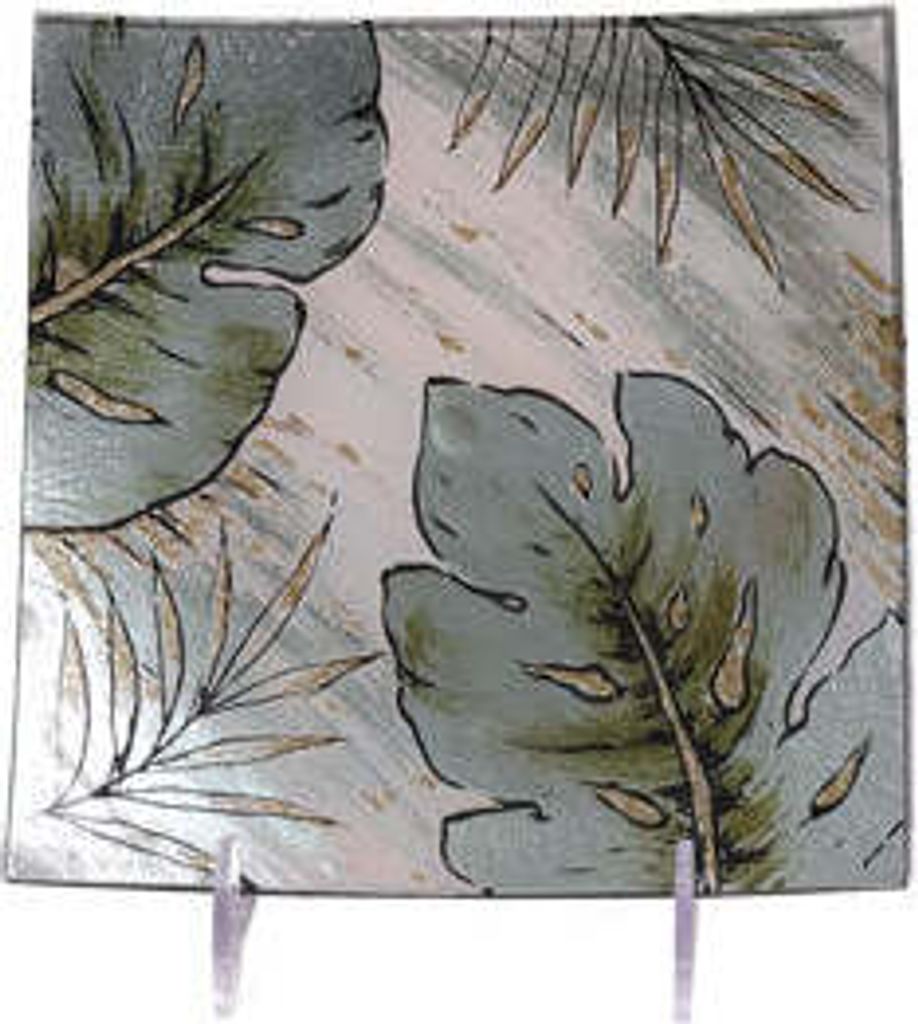 Glasteller Blatt, Glasschale Teller Tischdeko quadratisch ca. 19x19cm Handmade