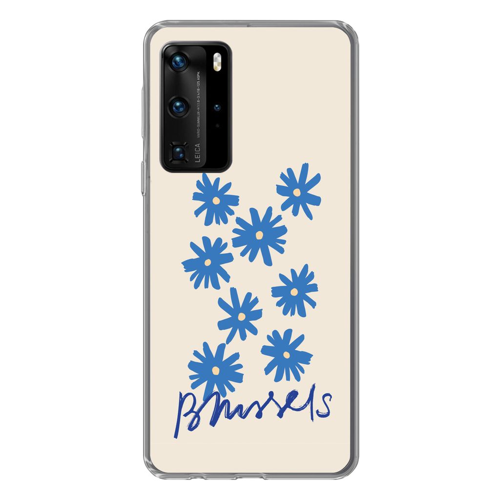 MuchoWow Handyhülle Schutzhülle Hülle für Huawei P40 Pro Blume - Design - Brüssel - Minimalismus Silikon Softcase Handy Hülle - Schutz