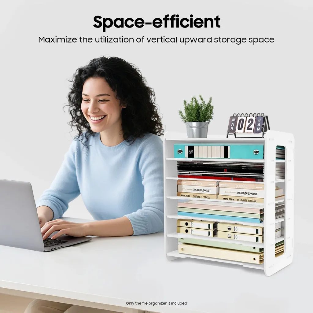Trieur de documents de bureau à 7 compartiments en PVC blanc pour tri A4
