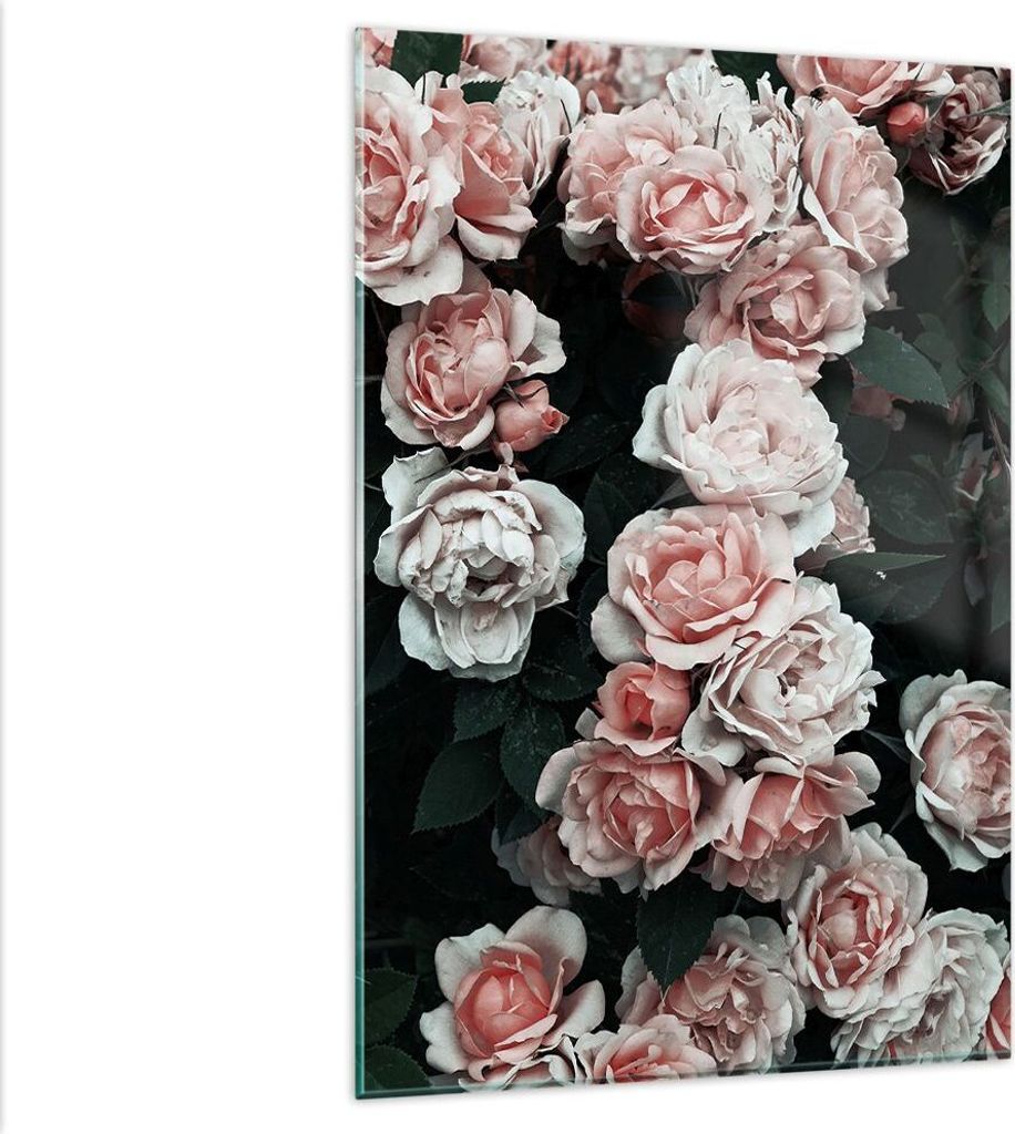 Bilder auf glas - Einteilig - Rosen Blumen Blätter - 80x120cm - Glasbilder - Wandbilder - Bilder - zum Aufhängen bereit - Wanddekoration aus Glas...