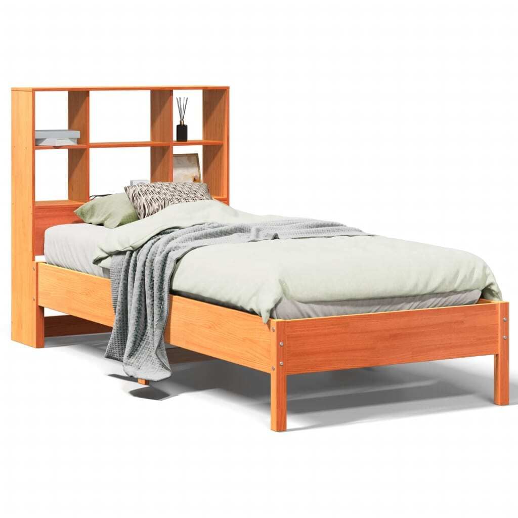 "2026 MODERNE" Massivholzbett Einzelbett - Gästezimmer - mit Regal ohne Matratze Wachsbraun 100x200 cm - Polsterbett Klassische Betten CC4510636