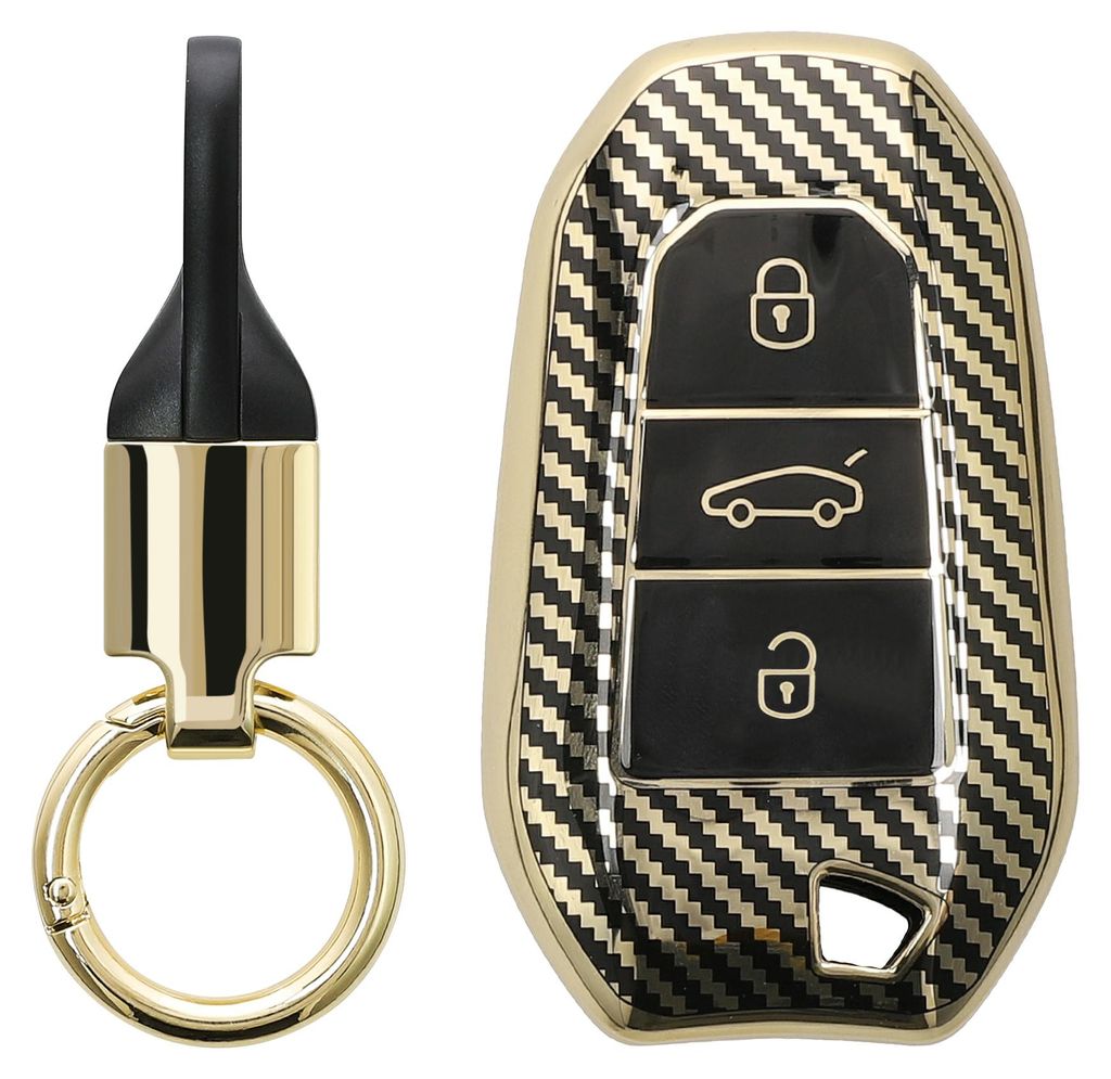 kwmobile Autoschlüssel Hülle kompatibel mit Peugeot Citroen 3-Tasten Smartkey Autoschlüssel (nur Keyless Go) Hülle - Schlüsselhülle mit Key Ring