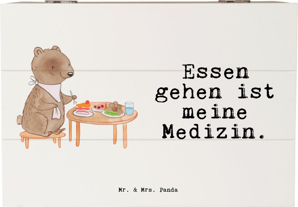 Mr. & Mrs. Panda Box Bär Essen gehen 22 x 15 cm - Weiß - Geschenk, Holzbox mit Deckel, fotobox, Restaurant, Holzkiste, Restaurantbesuch, geschenk...