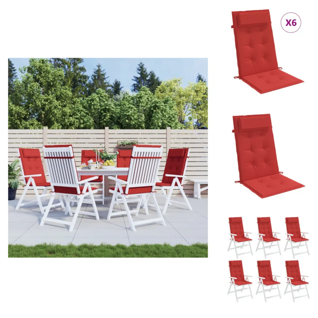 vidaXL Cuscini per sedie con schienale alto 6 pz. Tessuto Oxford rosso - Cuscino di seduta