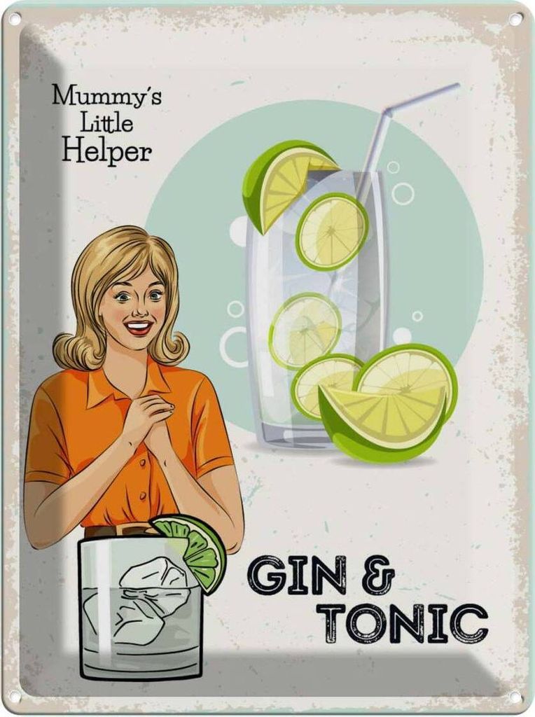 vianmo Blechschild 40x30 cm Mummy ́s little Helper Gin & Tonic Essen Trinken