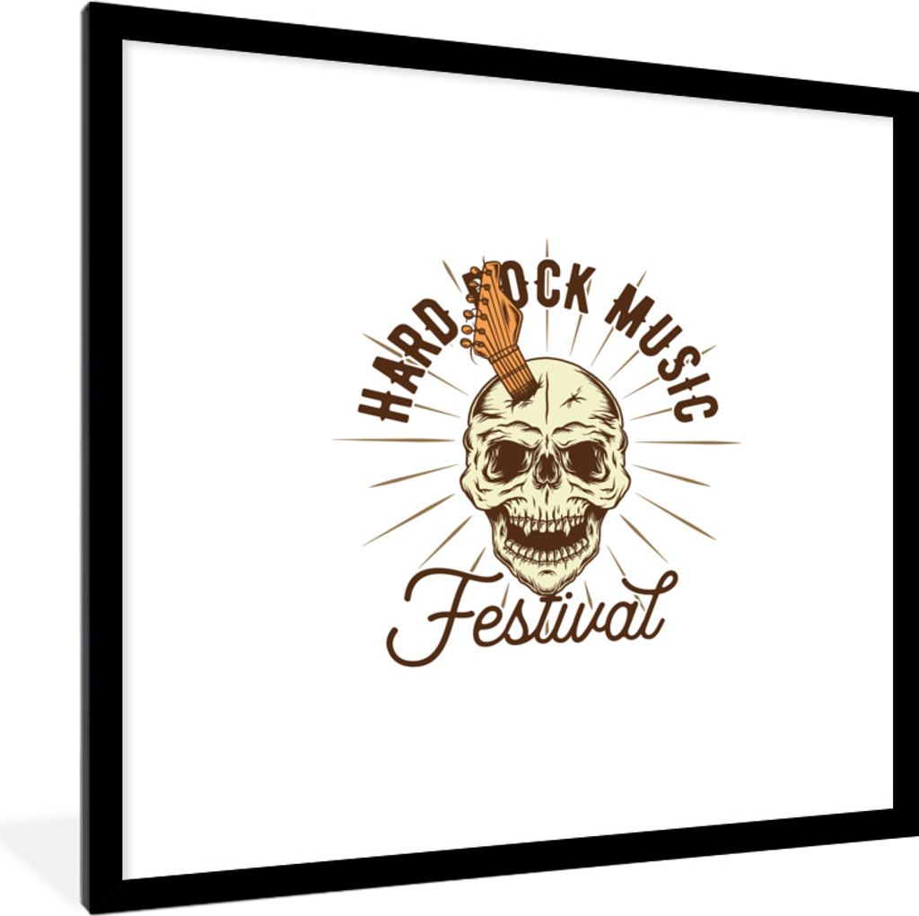MuchoWow MuchoWow Gerahmtes Poster Vintage - Totenkopf - Gitarre 40x40 cm - Poster mit zchwarzem Bilderrahmen - Poster - Plakat im Rahmen