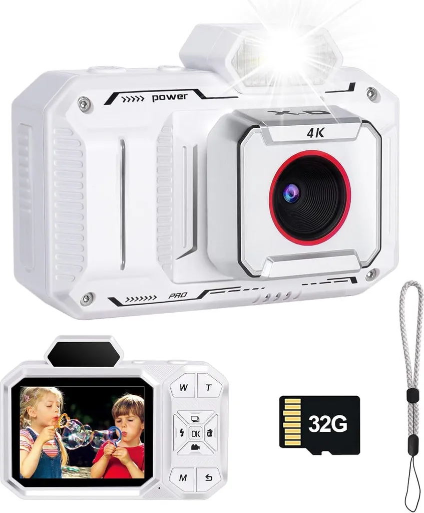 Appareil Photo Enfants 48MP 1080P - Kit Compact Blanc pour Vlogging
