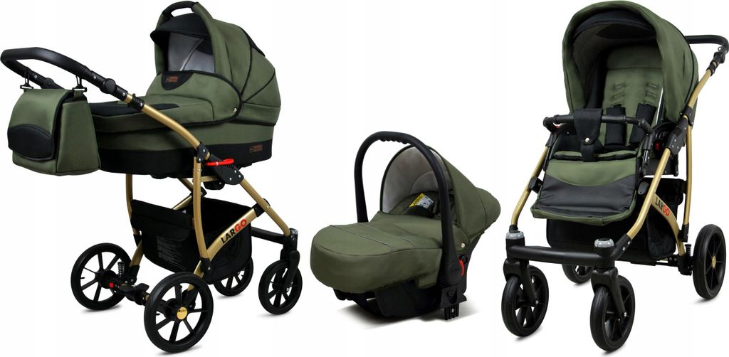 BabyLux Largo | 3in1 Kinderwagen Set | Olive Black | Kombikinderwagen | Kinderwagenset | Buggy