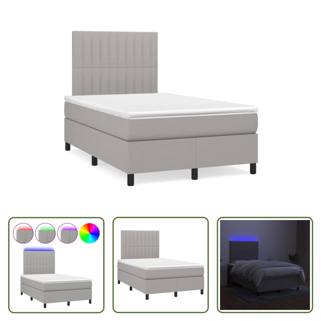 The Living Store Boxspringbett mit Matratze & LED Hellgrau 120x190 cm Stoff