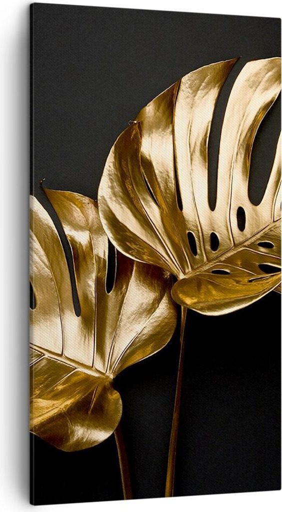 Bild auf Leinwand - Leinwandbild - Einteilig - Golden Blätter Monster - 45x80cm - Wand Bild - Wanddeko - Wandbilder - Leinwanddruck - Bilder - Wan...