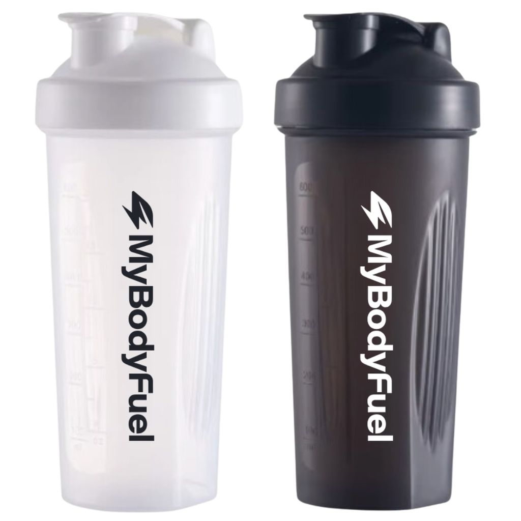MyBodyFuel Shake Becher (2er Set) – Protein Shaker mit Mixfilter, 700 ml, BPA-frei – Für Smoothies & Proteinshakes (Weiß/Schwarz)