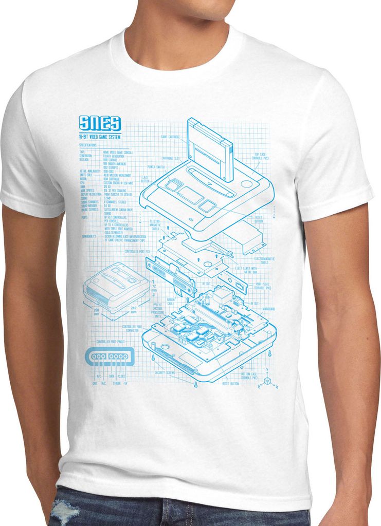 style3 SNES Blaupause Herren T-Shirt 16-Bit Videospiel