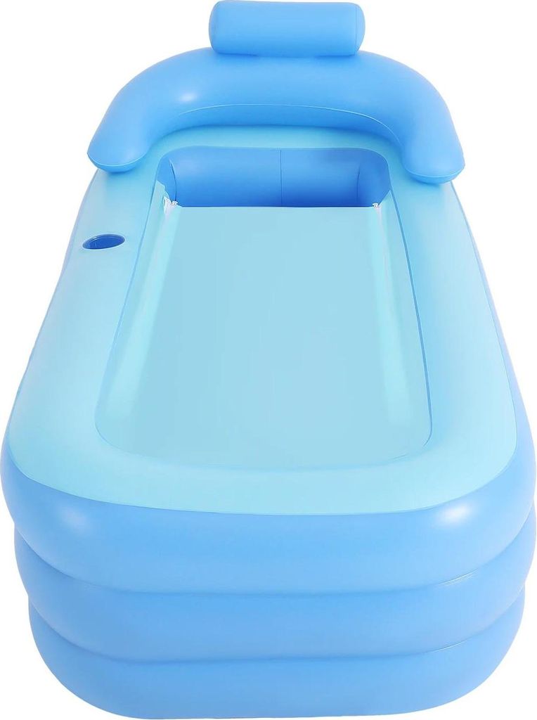 Aufblasbare Badewanne - Rechteckige PVC-Wanne - 150 x 80 cm - Becherhalter - Kissen - Ablaufschlauch - Max. 85 kg - Blau
