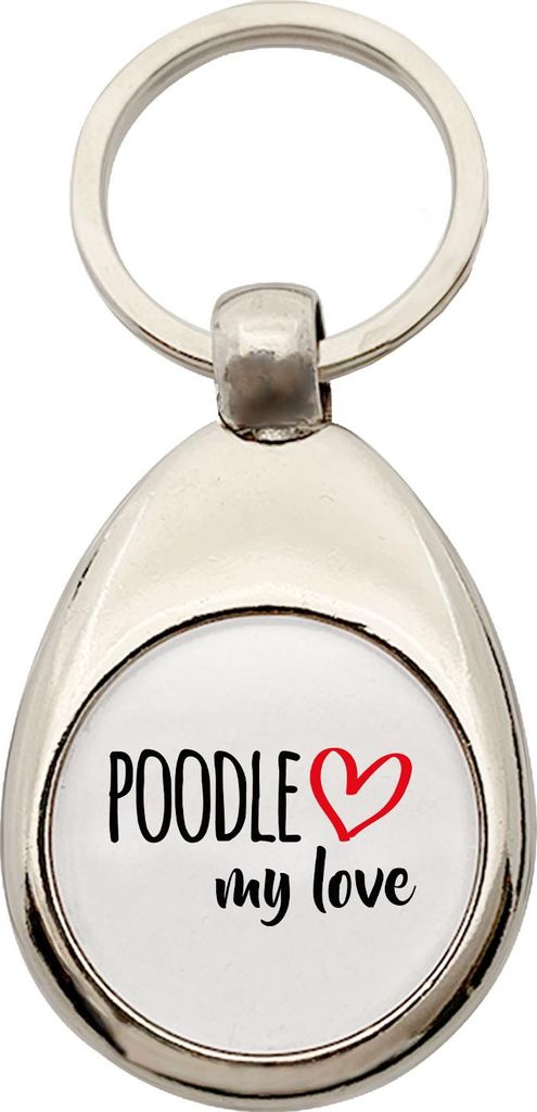 Huuraa Schlüsselanhänger Poodle my love Metall Schlüsselring Einkaufswagenchip Geschenkidee