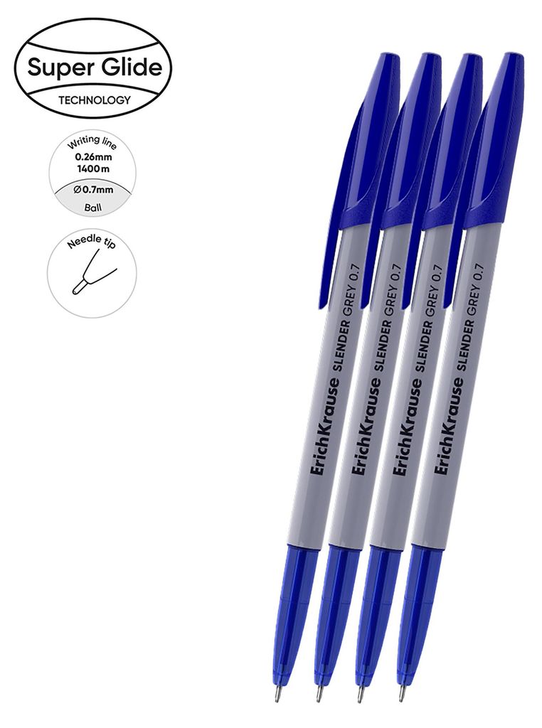 Kugelschreiber Slender Grey Stick 0,26mm 4er Set Blau