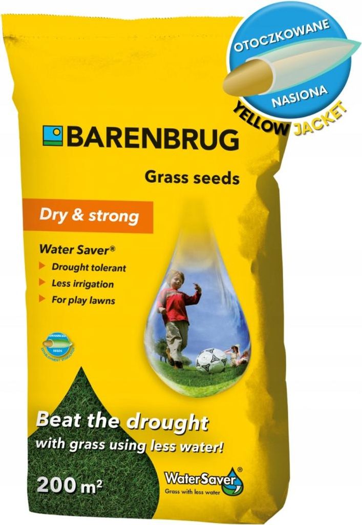 A bag of grass seeds with marketing information and an illustration.