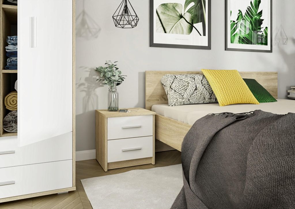 MATKAM Nachttisch 2S in klassischer Optik | H/B/T 41 x 40 x 35 cm, mit zwei Schubladen In verschiedenen Ausführungen erhältlich (Sonoma Eiche –...
