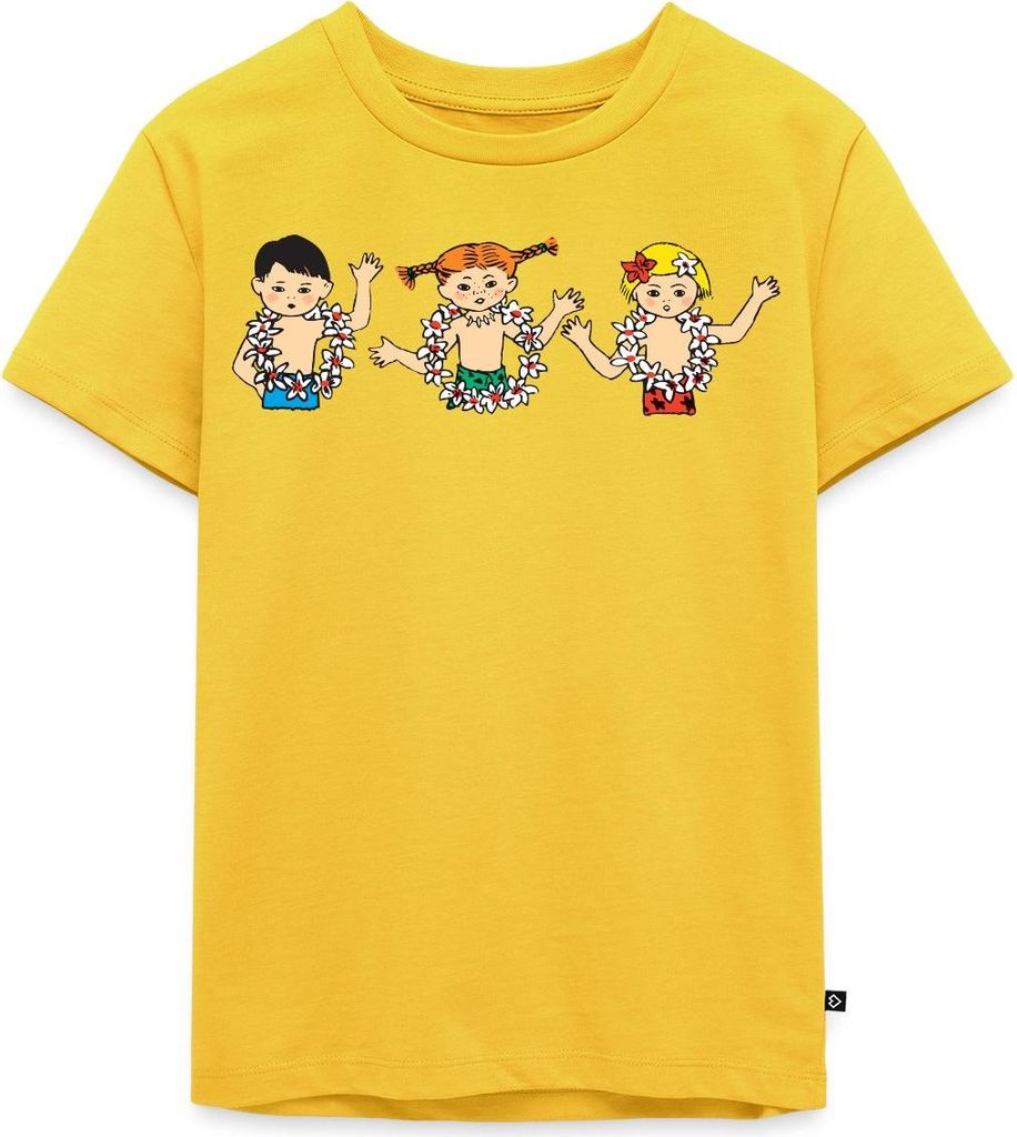 Spreadshirt Pippi Langstrumpf Mit Tommy Und Annika Kinder Premium T-Shirt, 134/140 (8 Jahre), Sonnengelb