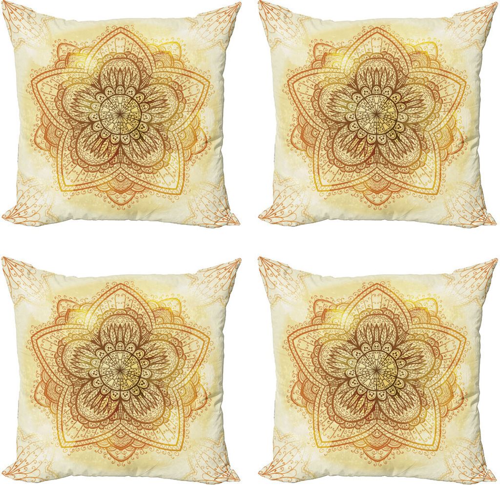 ABAKUHAUS orientalisch Kissenbezug Set (4 Stück), alte Mandala, Moderner Doppelseitiger Digitaldruck, 60 cm x 60 cm, Dark Orange Pale Yellow