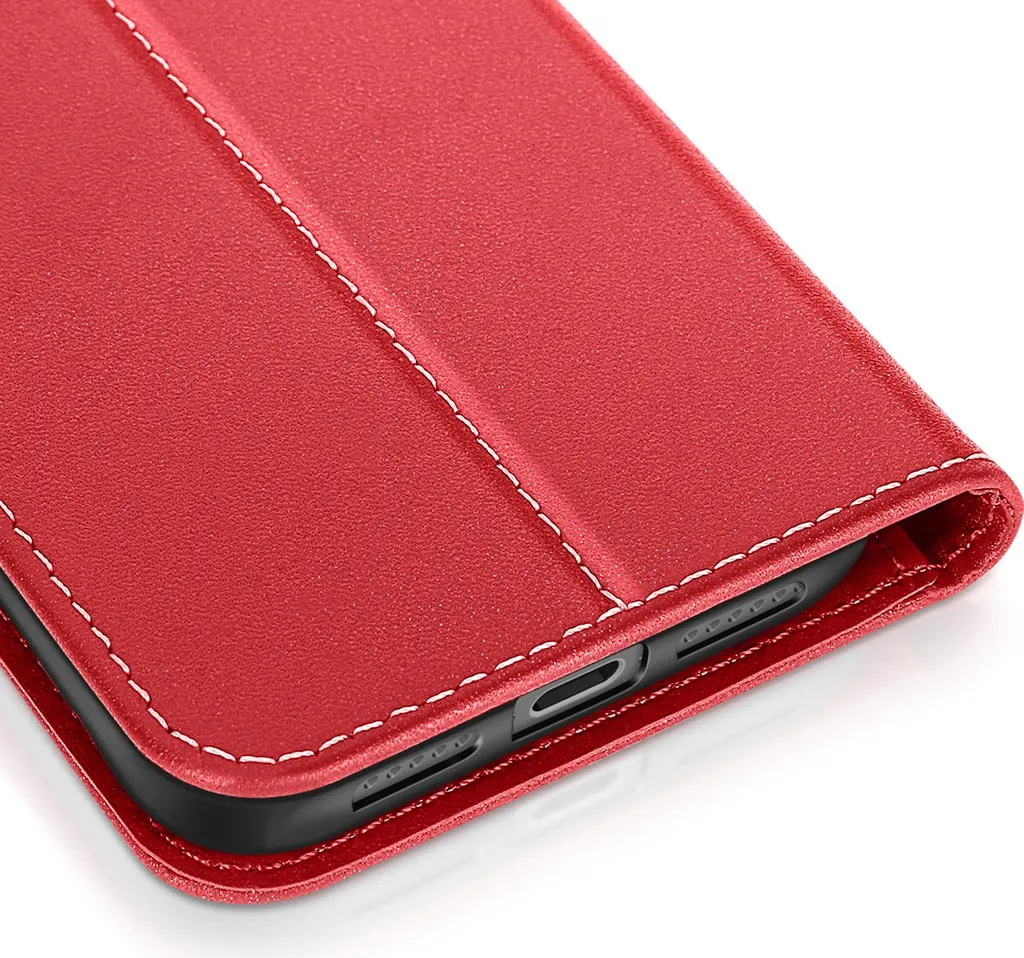 COMAKU Cover In Pelle A Portafoglio Per ZTE Axon 40 Pro, Rossa, Con 3 Slot Per Carte E Taschino Contanti, Funzione Stand, Ricarica Wireless Compatibile. - 2