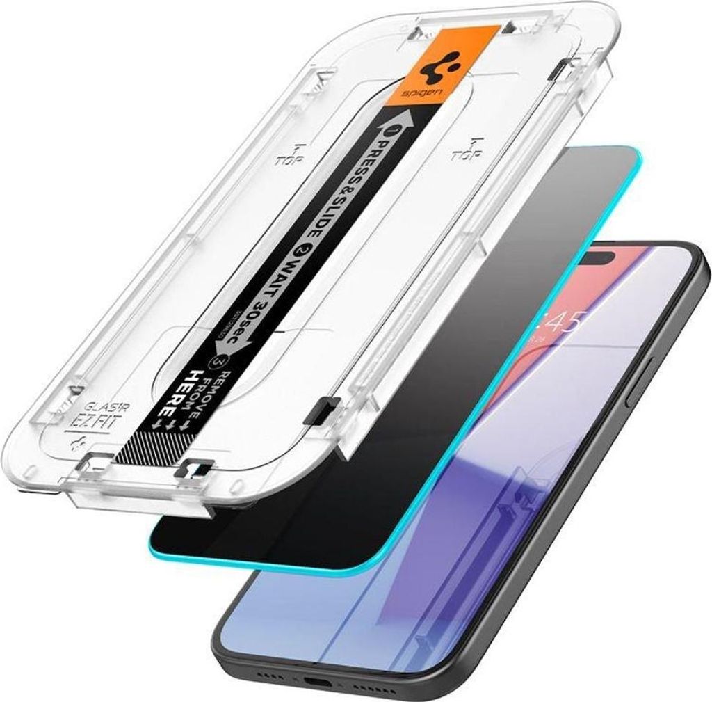 Spigen iPhone 15 Glas.Tr „Ez Fit“ Sichtschutz aus gehärtetem Glas, 2er-Pack