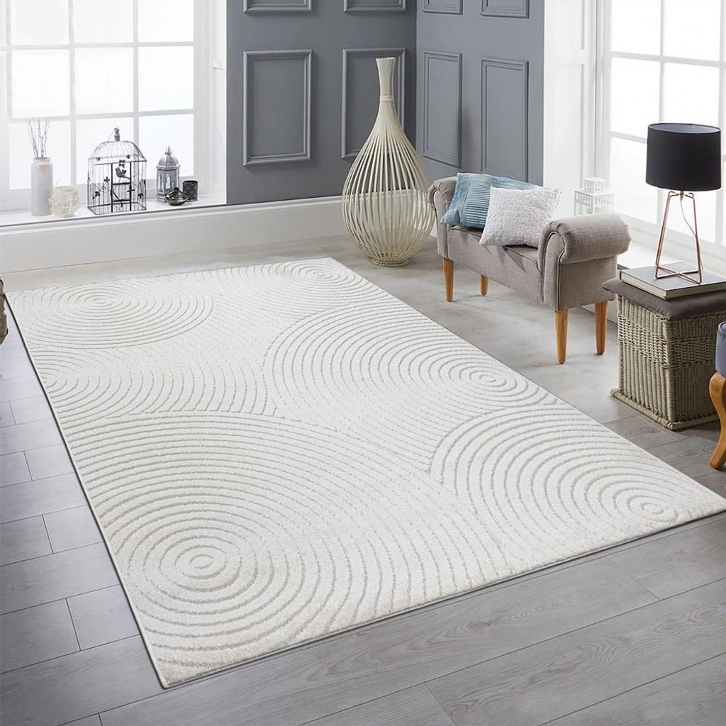 Teppich Outdoor modern mit Kreismuster in Creme – wetterfest & pflegeleicht Größe - 240 x 340 cm