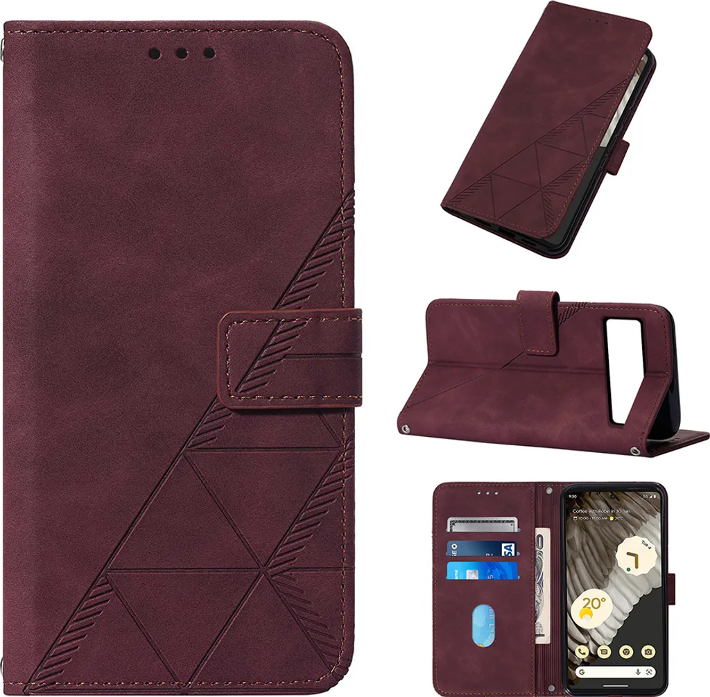 Custodia in pelle flip per Google Pixel 8 Pro custodia con design a portafoglio con goffratura, porta carte e supporto rosso