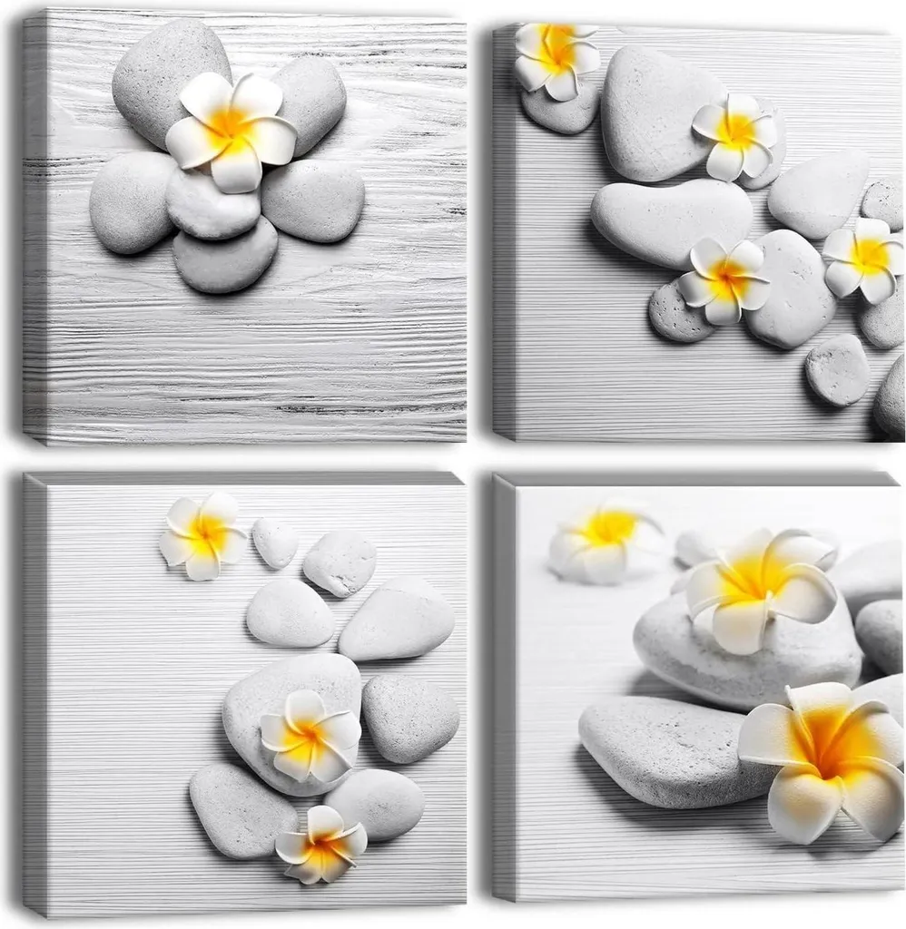Décoration murale fleurs jaunes : lot de 4 toiles carrées 30x30 cm