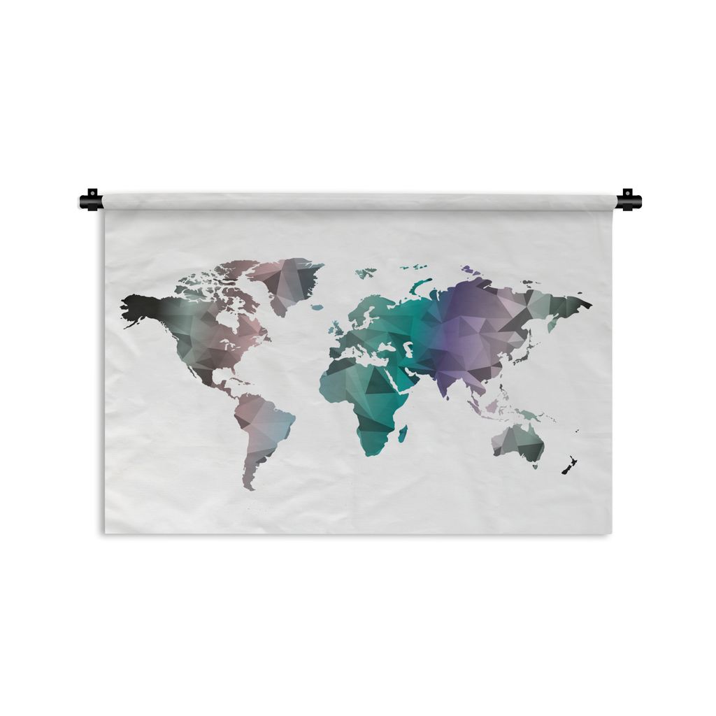 MuchoWow Wandteppich Wandbehang Weltkarte - Abstrakt - Farben - Kinder - Jungen - Mädchen 90x60 cm Tapisserie Dekoration Wandtuch - Wandskulptur...
