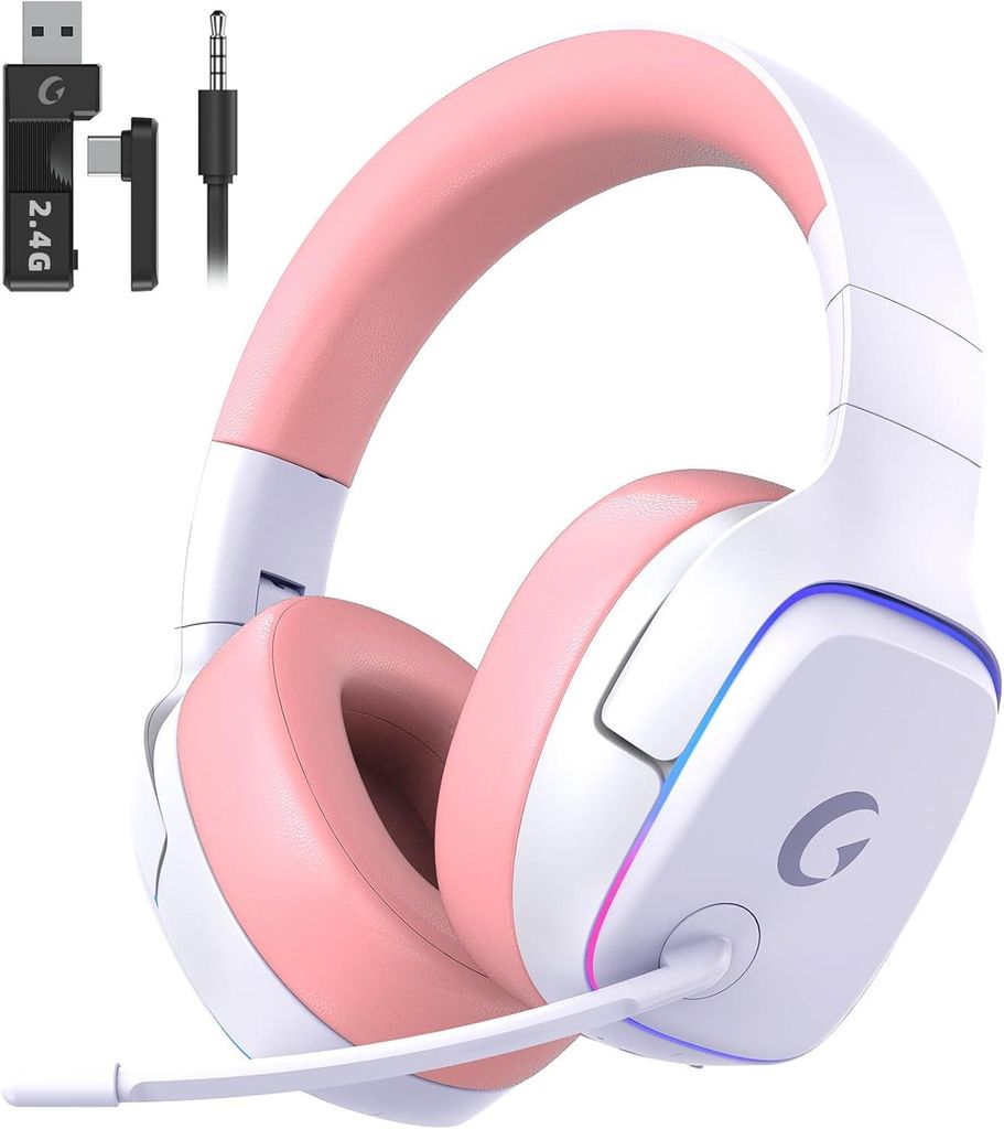 Kabelloses Gaming Headset 4-in-1 Bluetooth 5.3 2.4GHz mit Mikrofon, 7.1 Surround Sound, 70 Std. Akku, RGB Beleuchtung, kompatibel PS5, PS4, PC, Switch