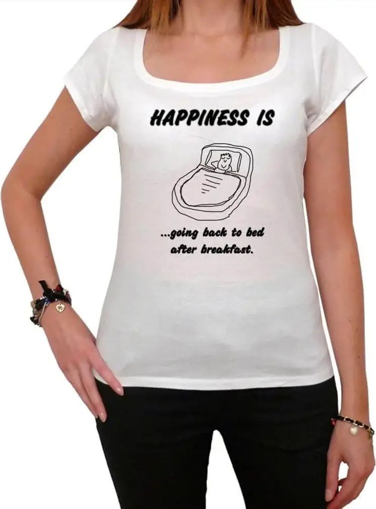 Damen Grafik T-Shirt Glück ist – Happiness Is – Öko-Verantwortlich Vintage Jahrgang Kurzarm Lustige Druck Geburtstag Geschenk Frau