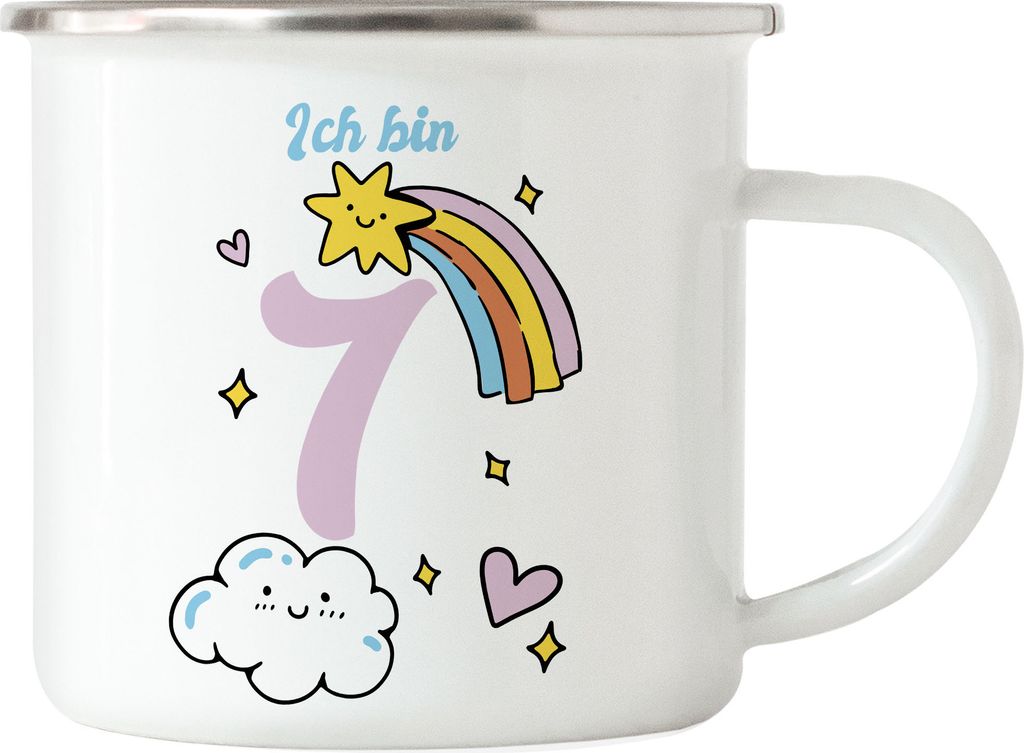 7 Jahre alt Kindergeburtstag Emaille-Tasse süße Motive Kinder Milchkanne Happy Birthday Alles Liebe zum Geburtstag