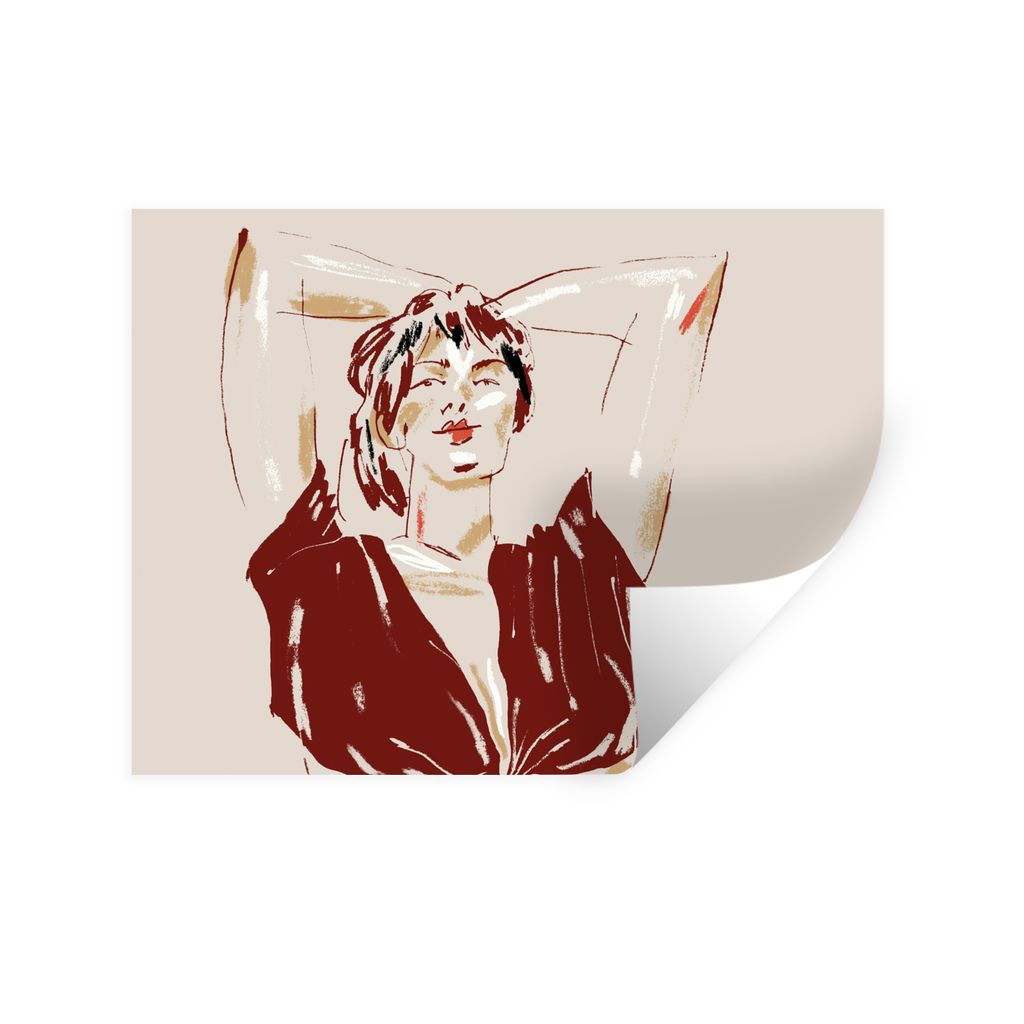 MuchoWow Wandtattoo Wandsticker Wandaufkleber Porträt - Frau - Rot - Abstrakt 40x30 cm Selbstklebend und Repositionierbar - Faltenfrei