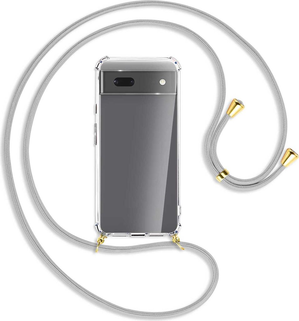 Handykette Backcover-Schutzhülle mit Band (Metall goldfarben) für Google Pixel 6a - silbergrau