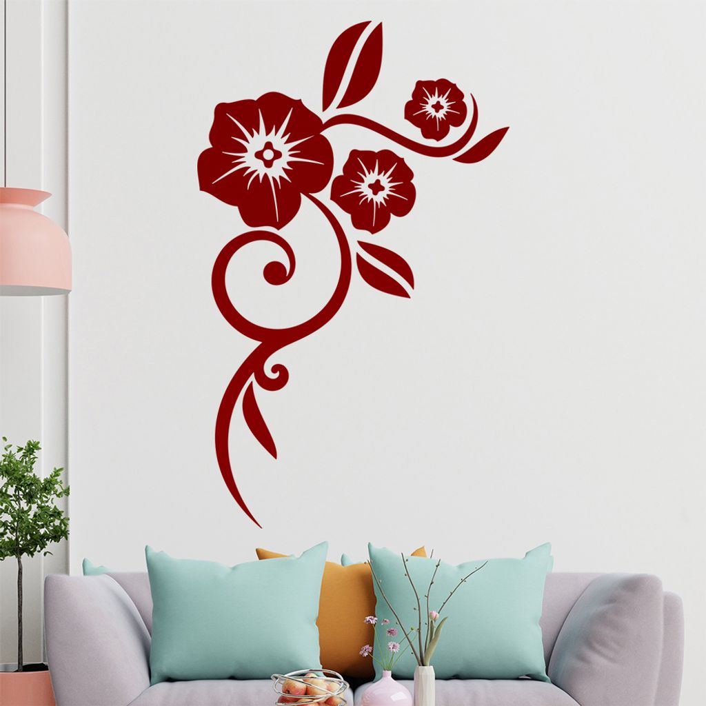 Blume - Linien Wandtattoo in 6 Größen - Wandaufkleber Wall Sticker - Dekoration, Küche, Wohnzimmer, Schlafzimmer, Badezimmer
