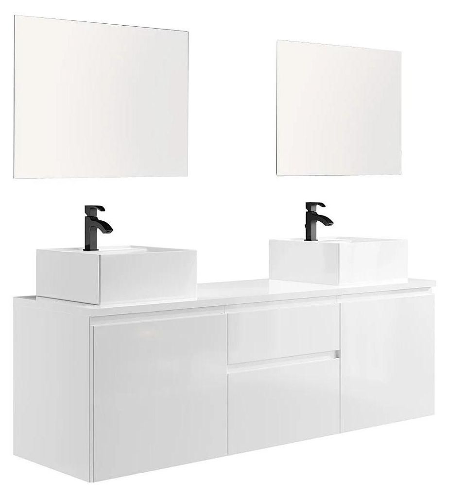 Waschbeckenunterschrank mit Doppelwaschbecken und Spiegeln - Weiß - 150 cm - JIMENA II