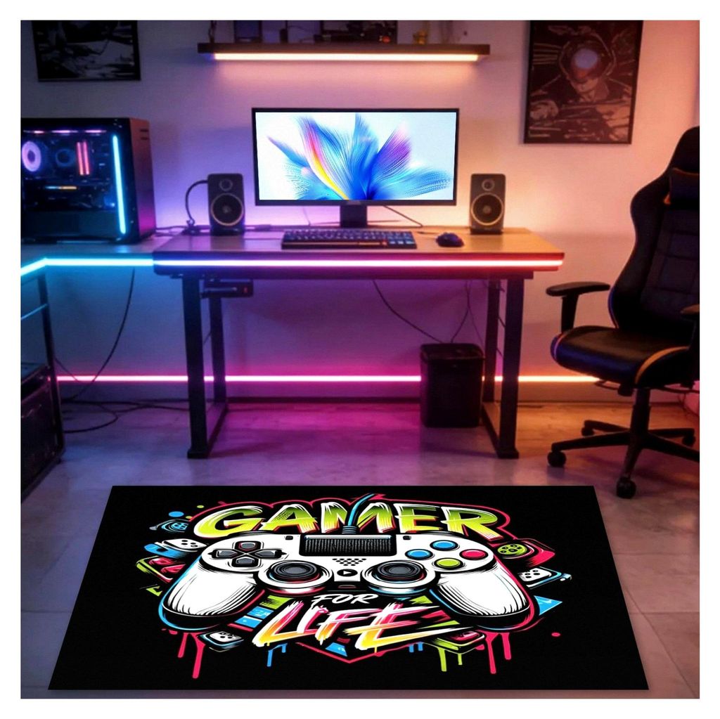 Gaming Teppich, rutschfester Teppich mit Gamer for Life Design, Kristall-Samt Teppich für Spielzimmer und Jugendzimmer, Graffiti-Stil Zimmer Deko,...