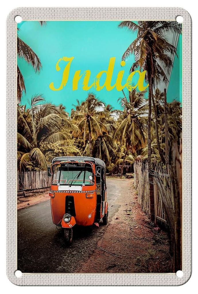 Blechschild Reise 12x18cm Indien Straße Tuk Tuk Taxi Asien Produktbild 