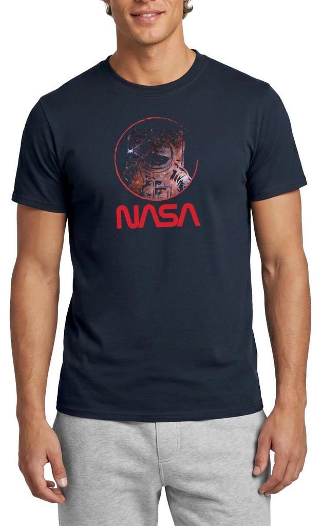 Spreadshirt NASA Logo Und Astronaut Im Galaxie-Design Männer T-Shirt, S, Navy