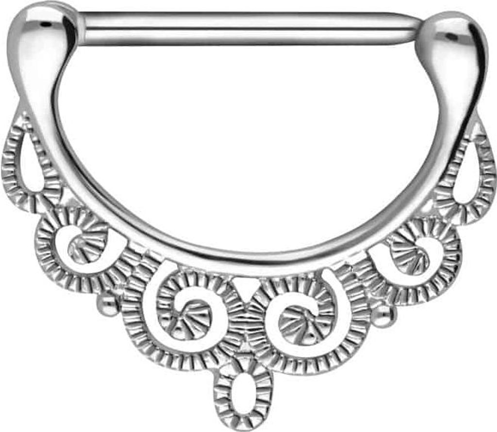 Brustwarzenpiercing, Chirurgenstahl Nippelpiercing Clicker ORIENTALISCHES DESIGN Silber Stablänge: 16mm
