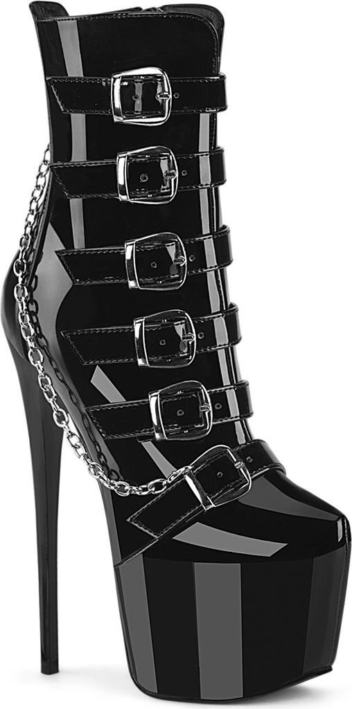 JUBILANT-1015 Pleaser Damen High Heels Plateaustiefeletten Zierschnallen schwarz Lack