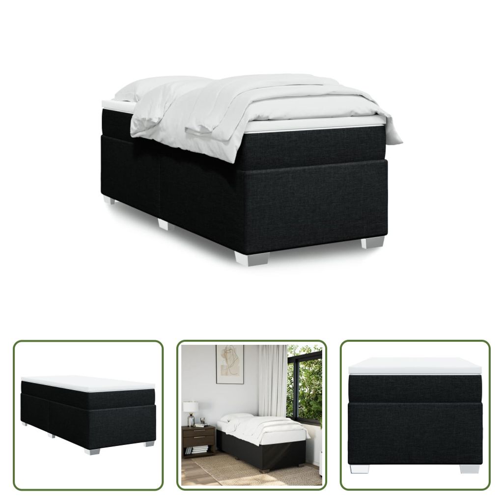 The Living Store Boxspringbett mit Matratze Schwarz 100x200 cm Stoff